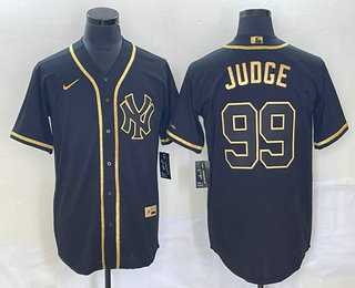 Mens New York Yankees #99 Aaron Judge Black Gold Stitched MLB Cool Base Nike Jersey